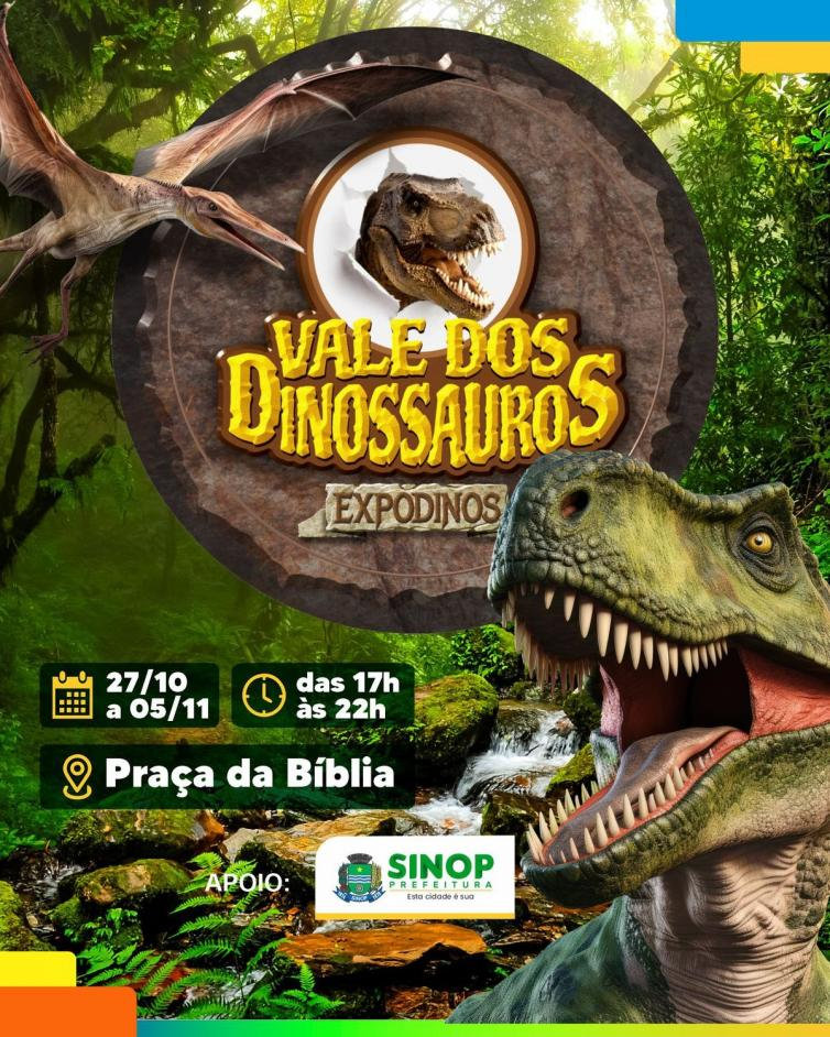 Vale dos Dinossauros chegará em Sinop; exposição apresentará réplicas de até 10 metros