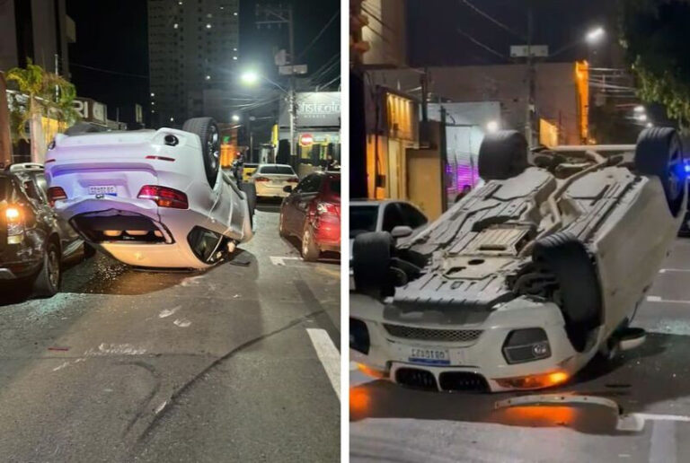 Motorista bêbado capota BMW X6 em Cuiabá e amigos tentam impedir prisão; veja vídeo