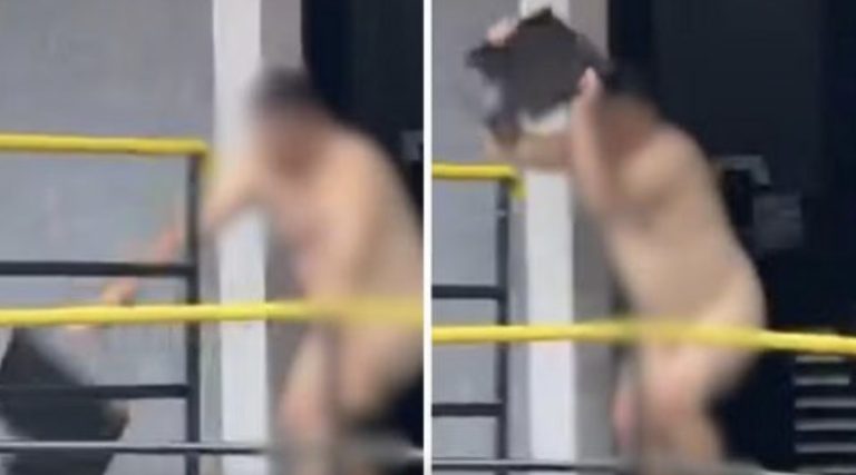 Homem pelado promove quebra-quebra em faculdade; veja vídeo.