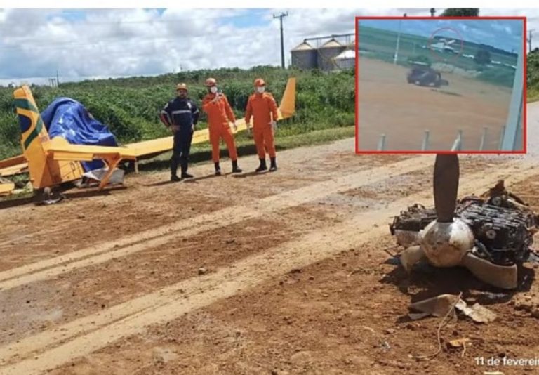 Vídeo mostra queda de avião agrícola que matou jovem piloto na BR-070 em Mato Grosso.