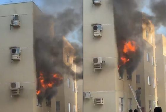 Incêndio destrói apartamento em residencial de Várzea Grande e mobiliza moradores; veja vídeos