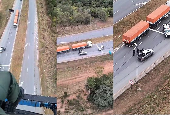 CERCO NO AR: Helicóptero da polícia filma perseguição e prisão de ladrão com Hilux clonada na BR-070 em Jangada; veja vídeo