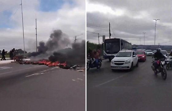 Sem água há dias, moradores queimam pneus e bloqueiam a Avenida Mário Andreazza em Várzea Grande