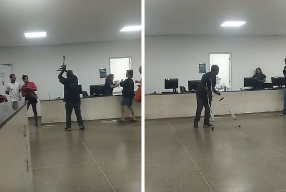 Idoso tem ataque de fúria, usa muleta para quebrar computador e gera pânico em UPA de Cuiabá