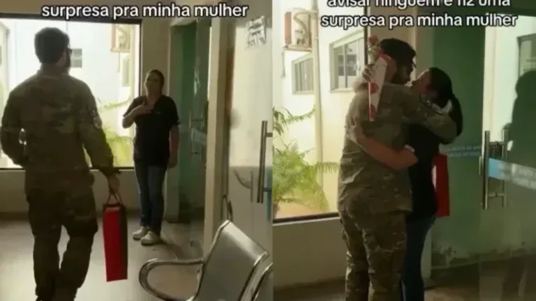 Após nove meses na guerra da Ucrânia, mato-grossense volta ao Brasil e surpreende esposa; veja vídeo